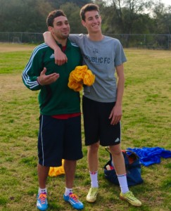OVS alum Hunter Helman poses with soccer team captain Davis Smith. Hunter took over the reins this years of the soccer program at the Upper Campus -- Photo by Josh Han